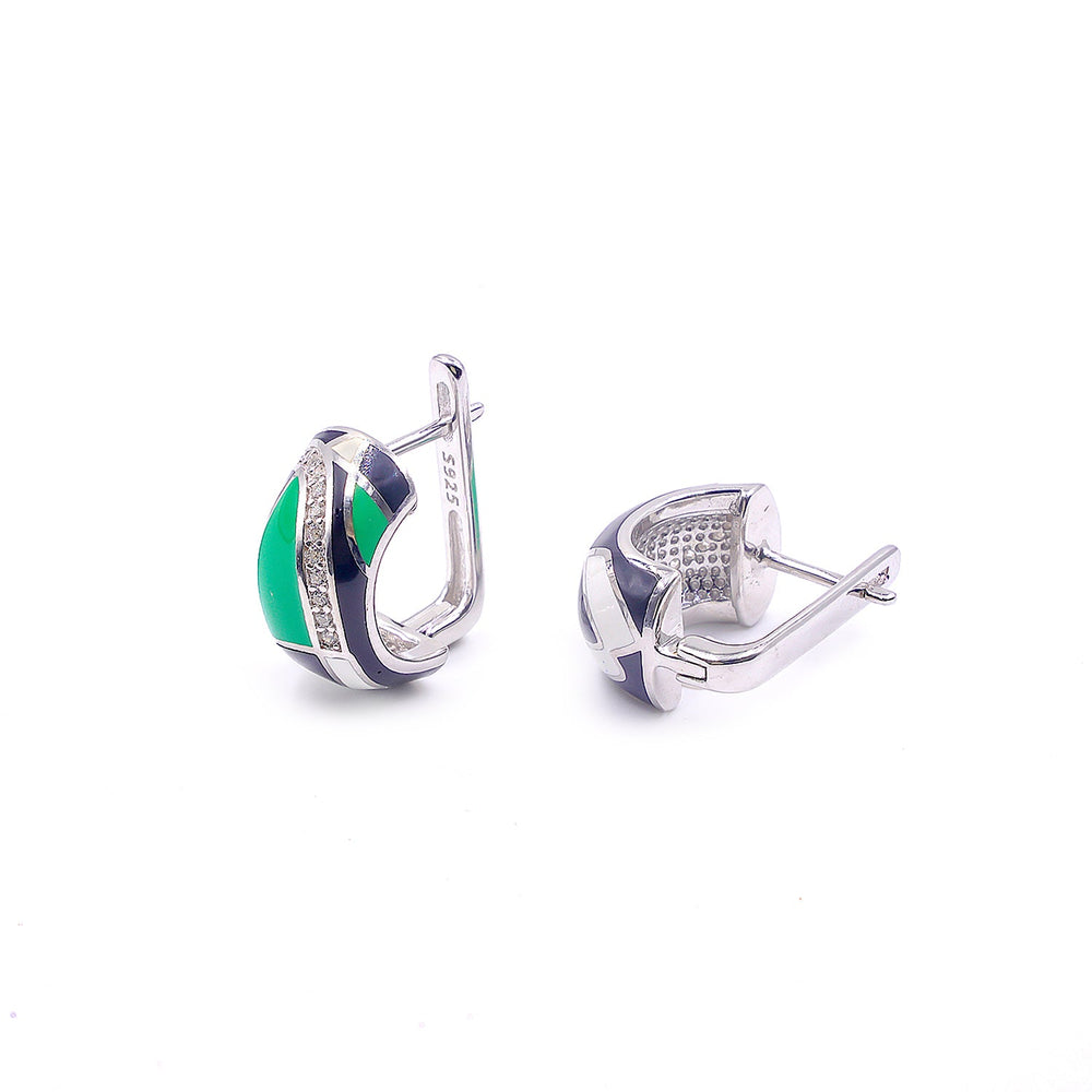 Italian Enamel Diamond High top Earrrings