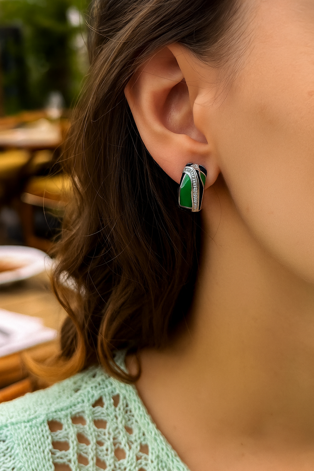 Italian Enamel Diamond High top Earrrings