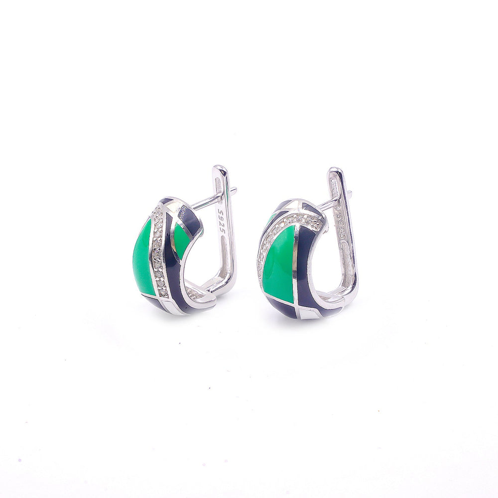 Italian Enamel Diamond High top Earrrings
