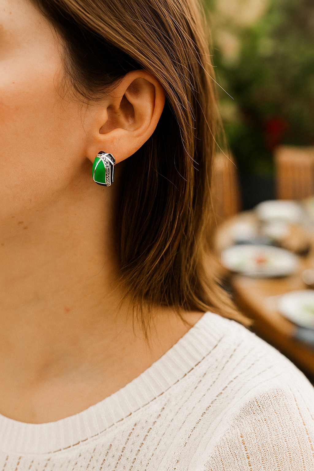 Italian Enamel Diamond High top Earrrings