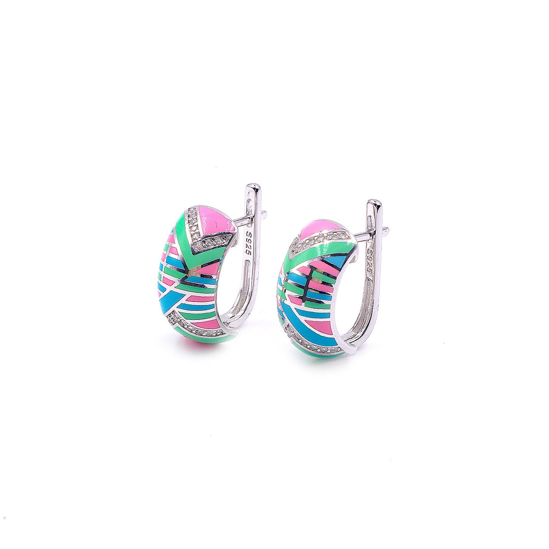 Brunch Enamel Diamond High top Earrrings