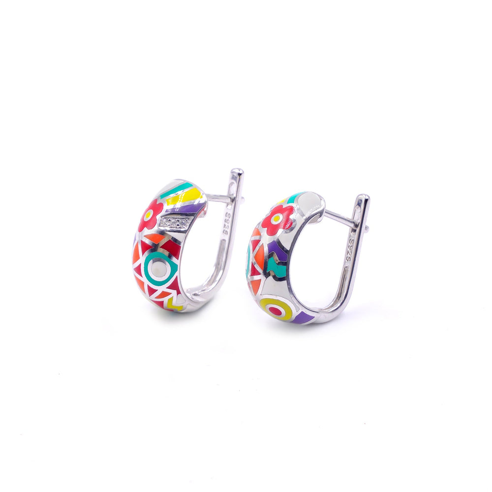 Floral Enamel Diamond High top Earrrings