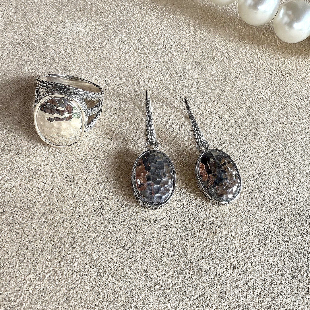 Hammered Oval Drop Earrings