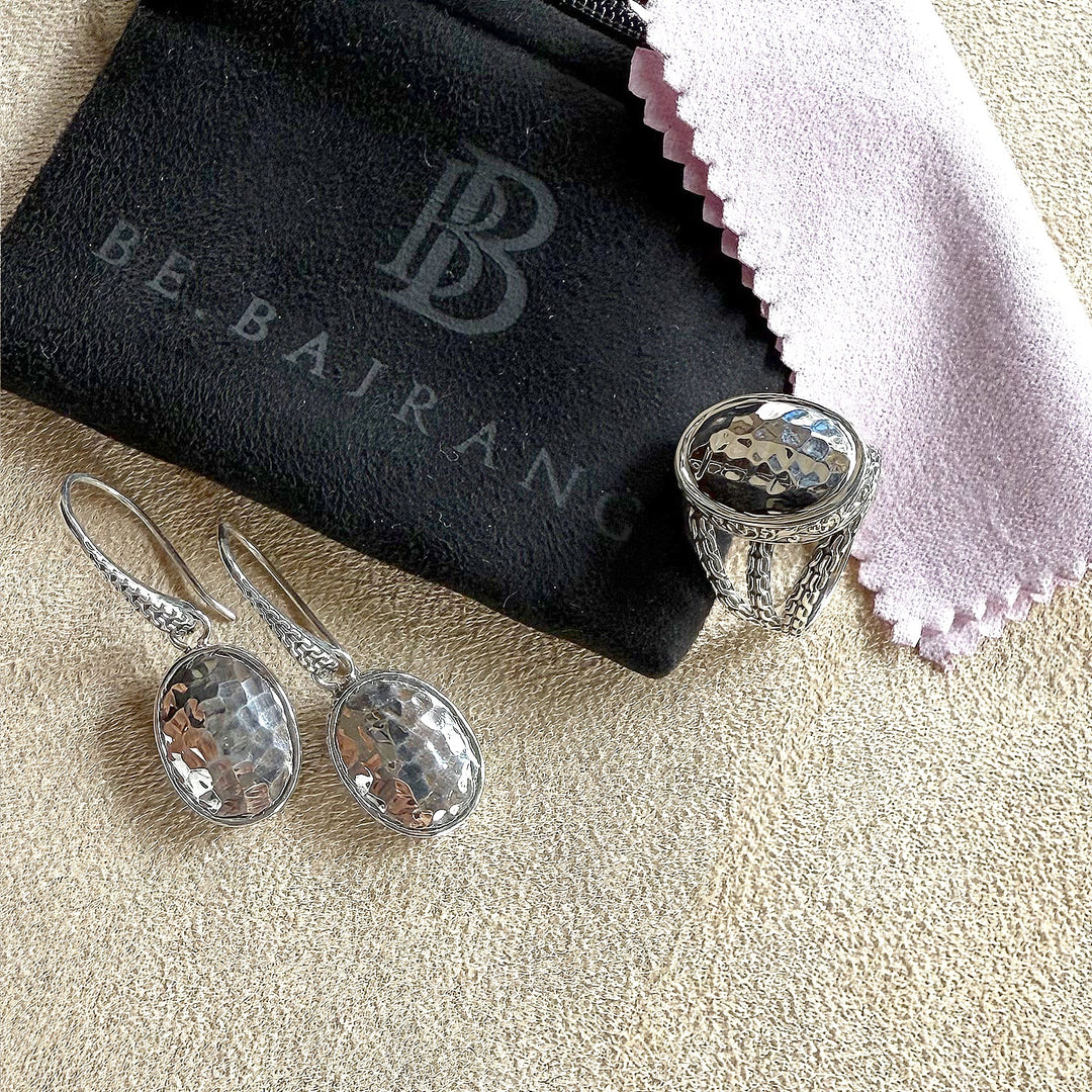Hammered Oval Drop Earrings