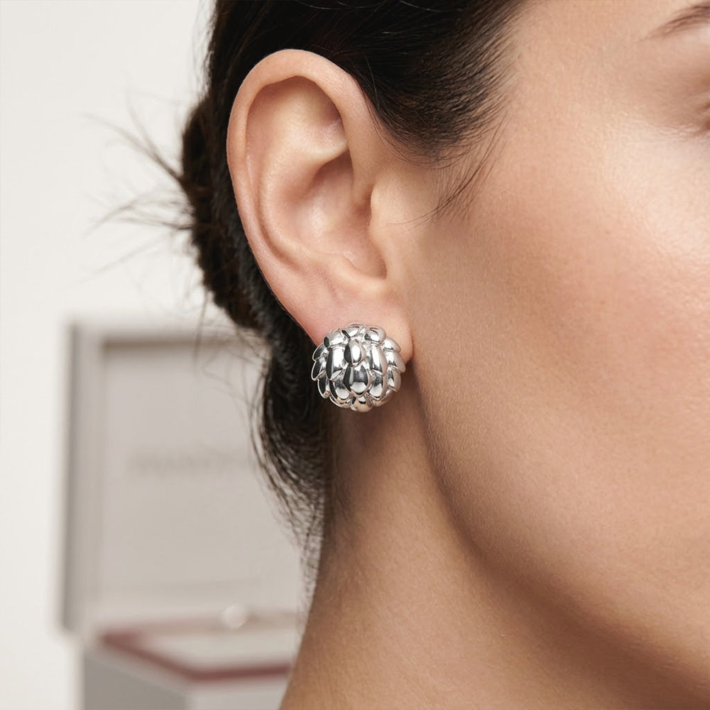 Drakon Stud Earrings in 925 Sterling Silver | Bold Round High-Top Earrings
