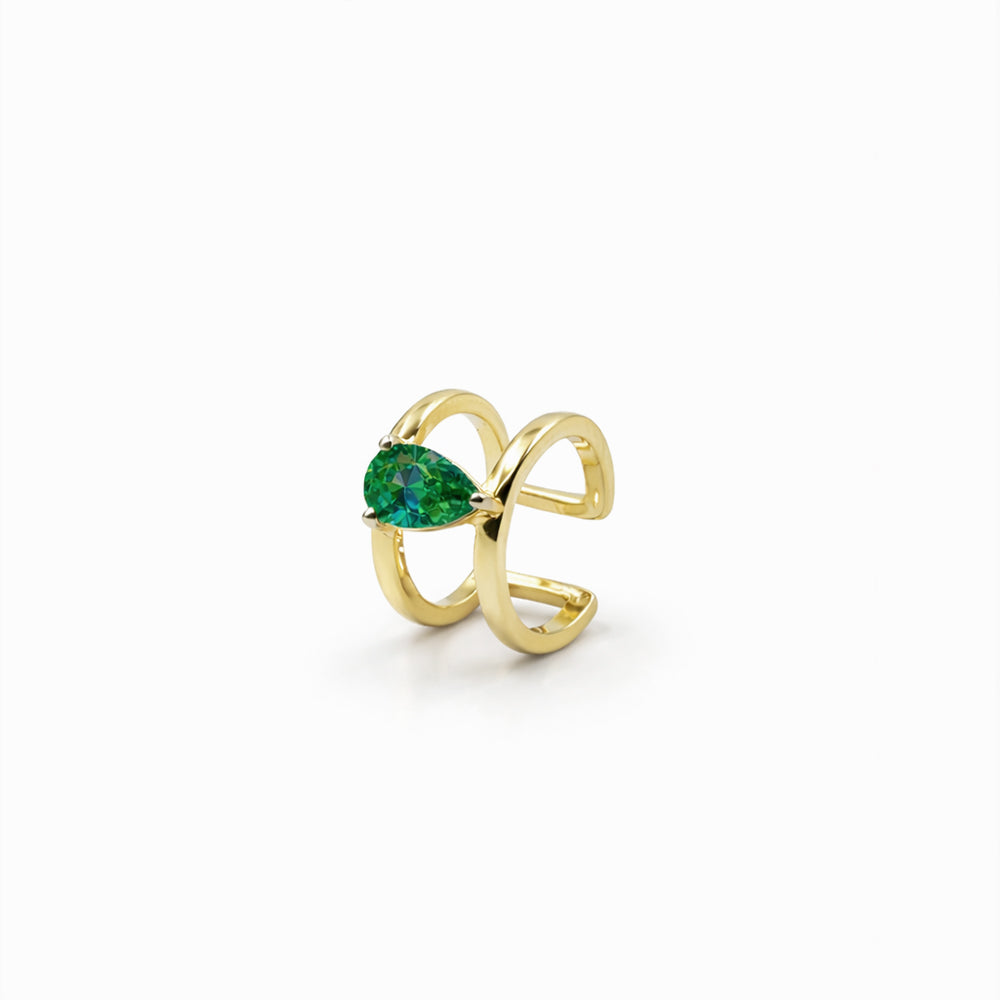 Drop diamond Minimal Ear Cuff-green stone