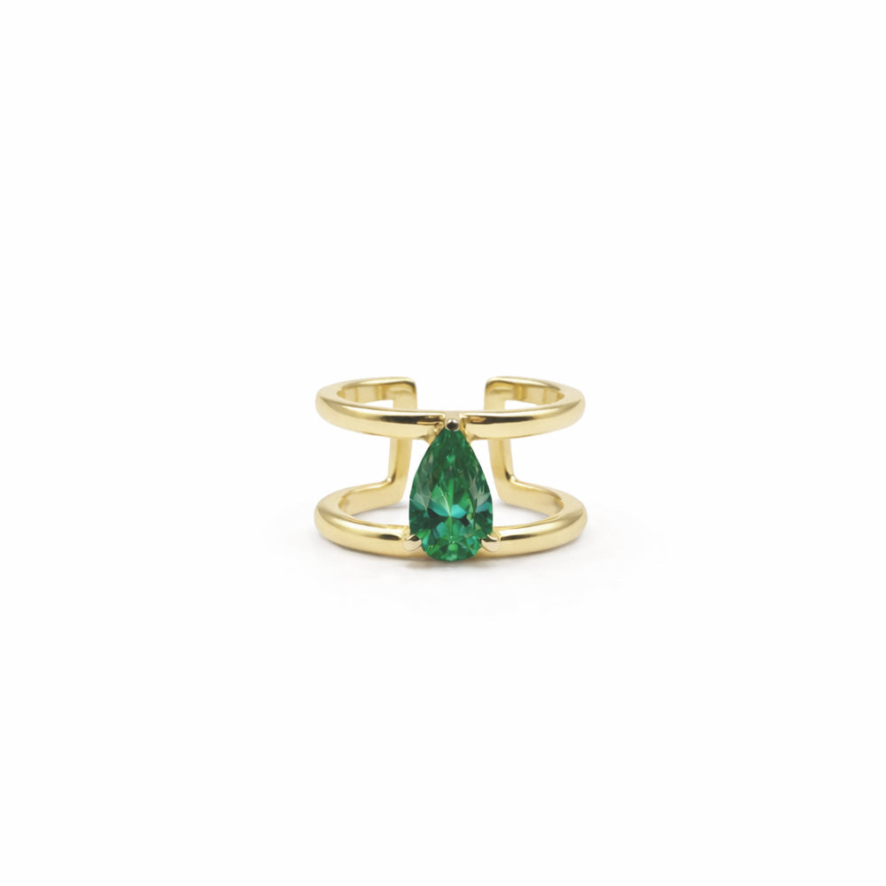Drop diamond Minimal Ear Cuff-green stone