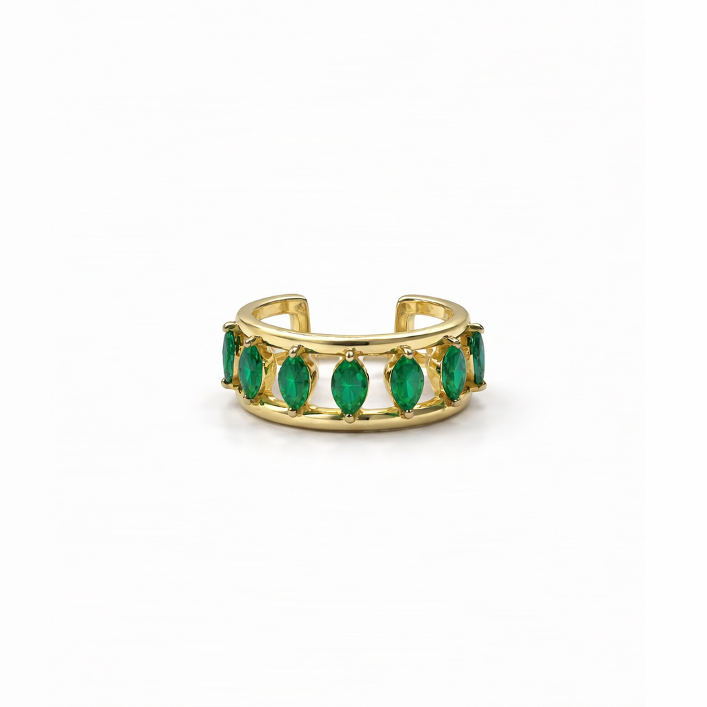 Marquise diamond Minimal Ear Cuff with-green stone