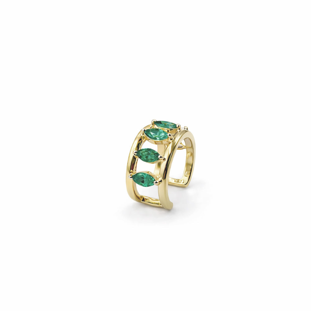 Marquise diamond Minimal Ear Cuff with-green stone