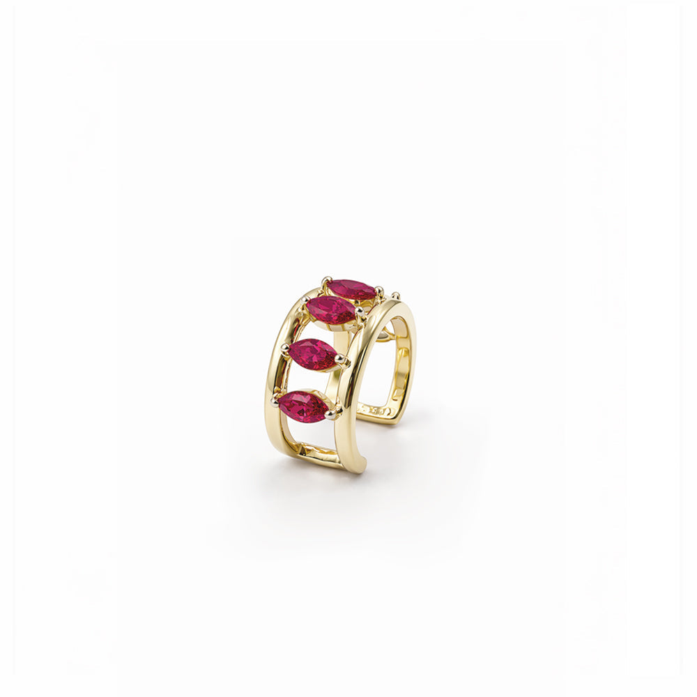 Marquise diamond Minimal Ear Cuff with-Red stone