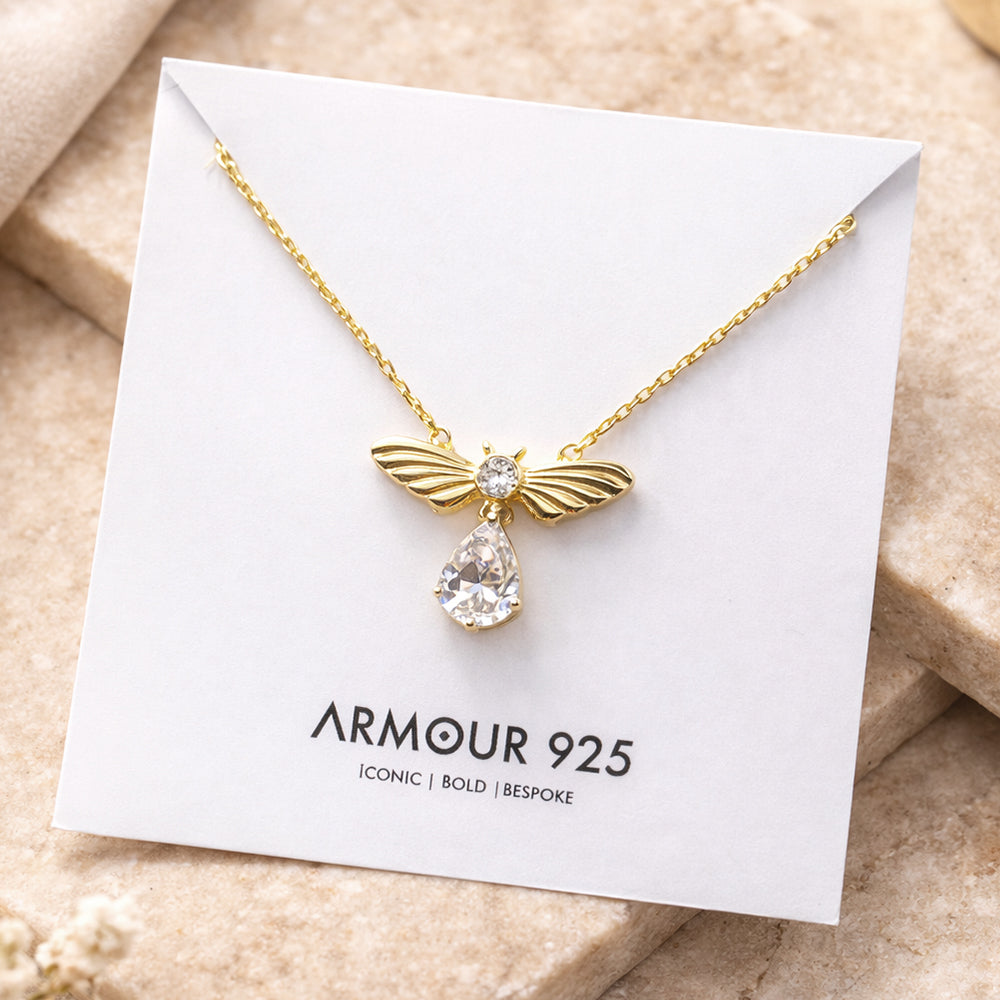 Bee Pendant Necklace in 925 Sterling Silver with CZ