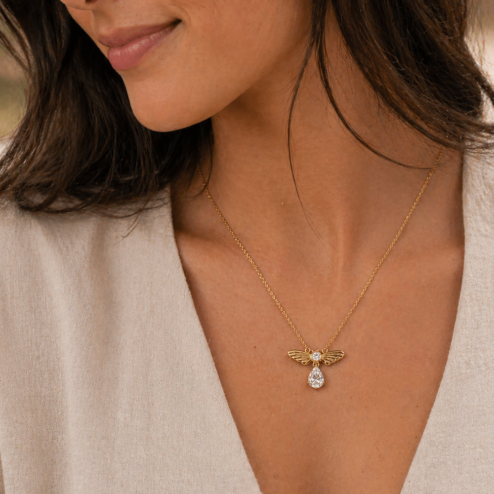 Bee Pendant Necklace in 925 Sterling Silver with CZ