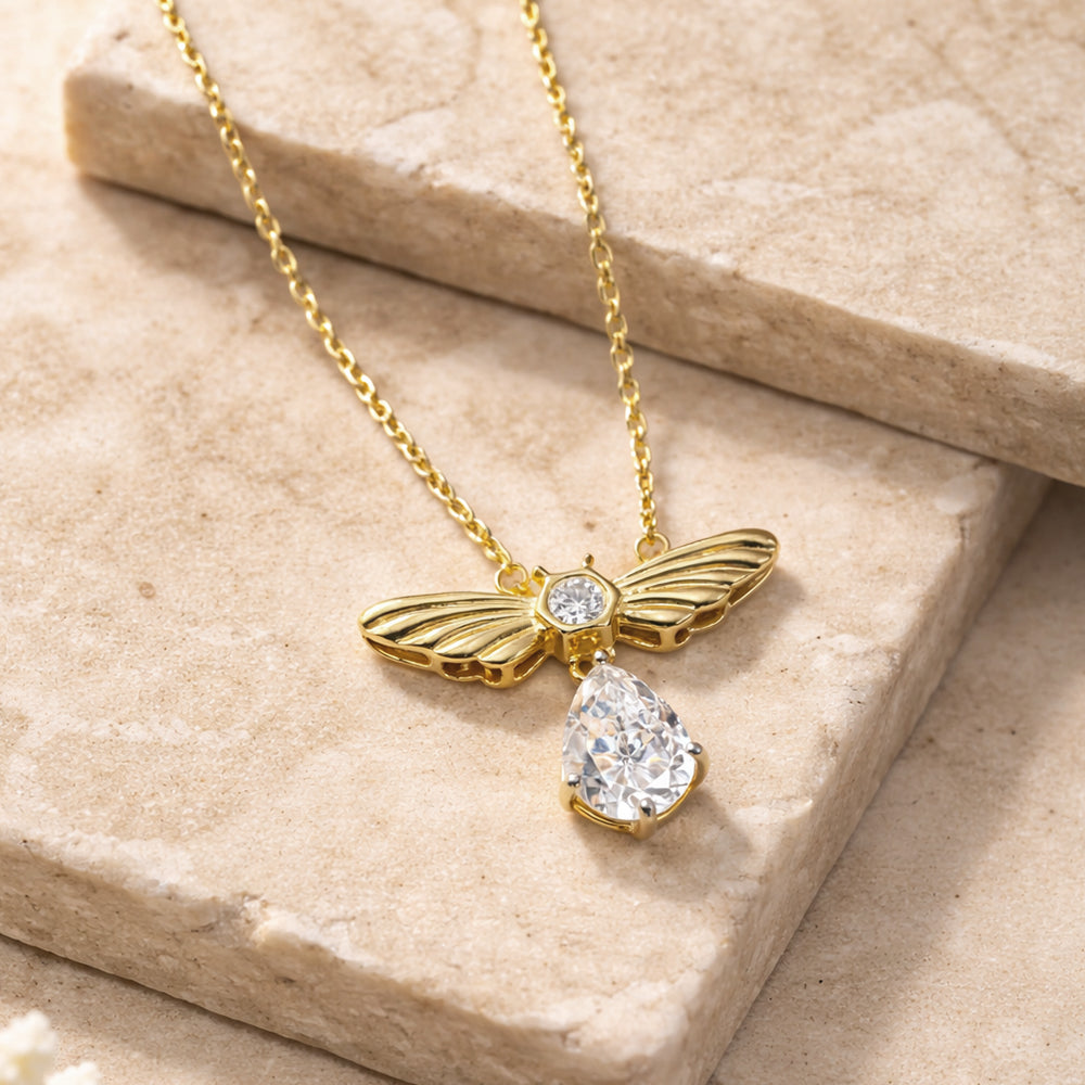 Bee Pendant Necklace in 925 Sterling Silver with CZ