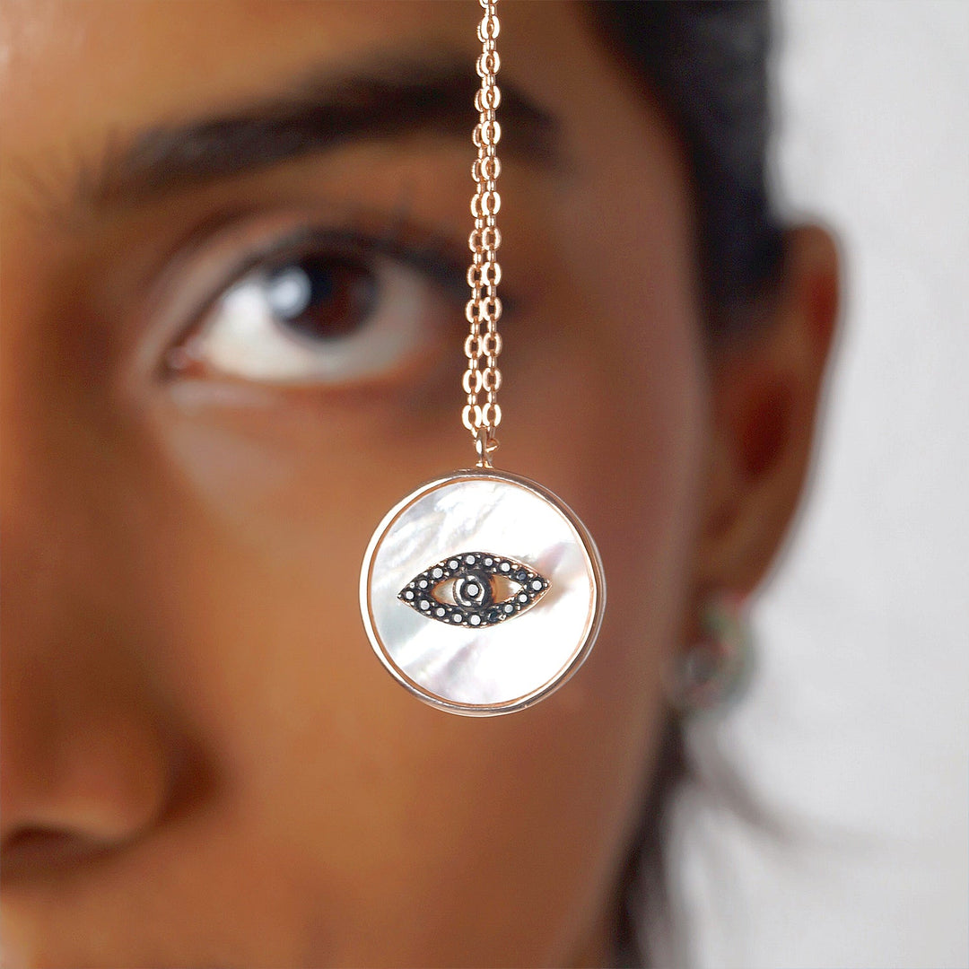 Mother of pearl Evil eye Pendant in Rose Gold