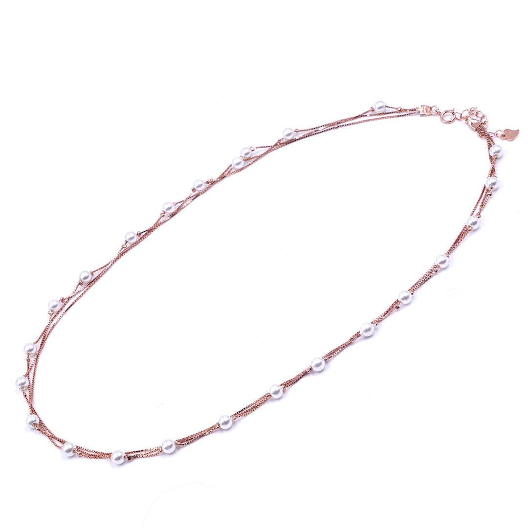 Multi layer Classic Pearl chain in Rose gold finish