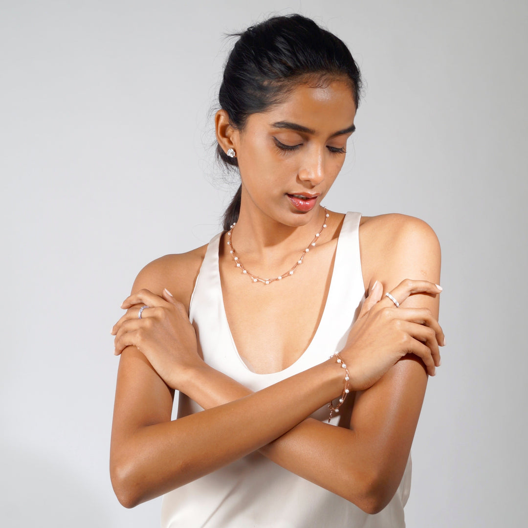 Multi layer Classic Pearl chain in Rose gold finish