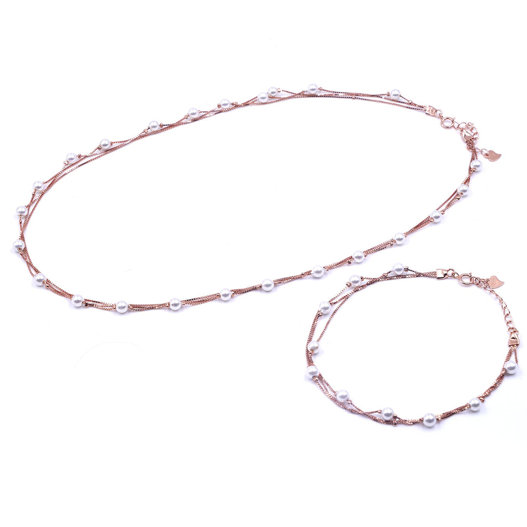 Multi layer Classic Pearl chain in Rose gold finish
