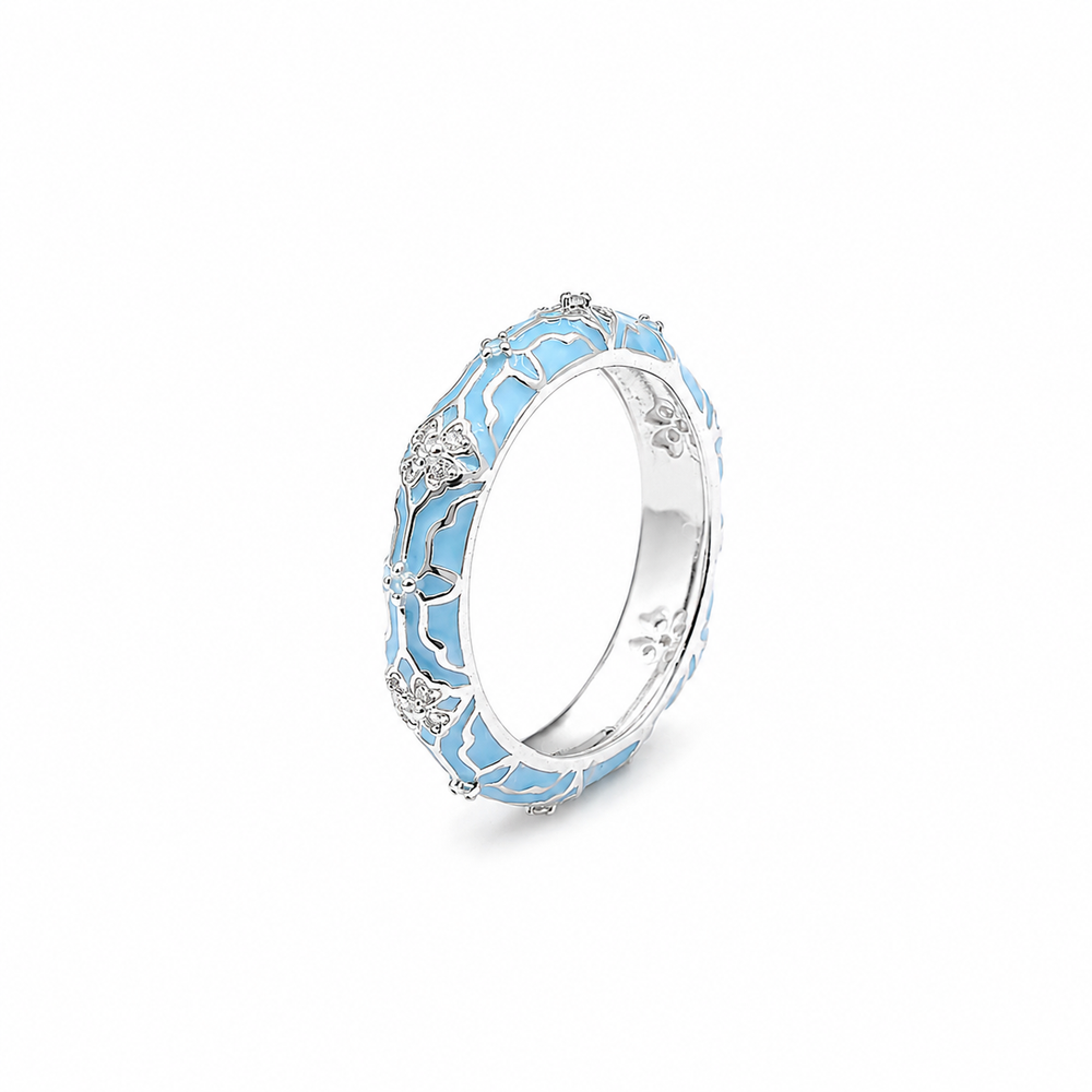 Floral diamond band in Blue enamel