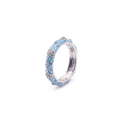 Floral diamond band in Blue enamel