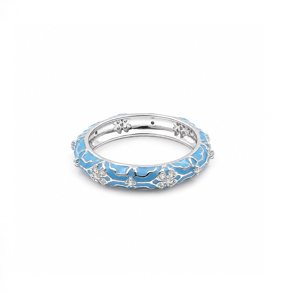 Floral diamond band in Blue enamel