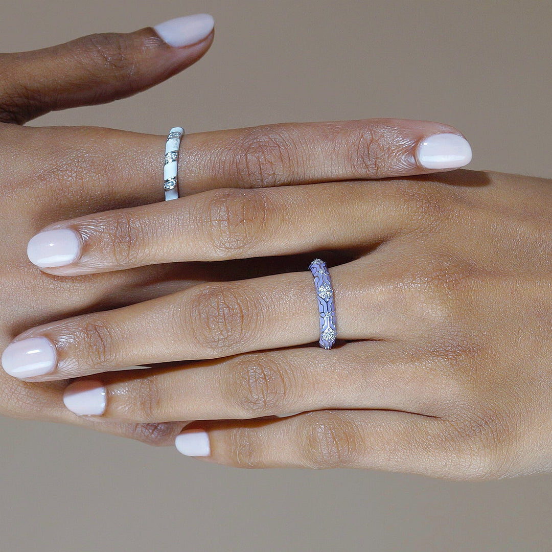 Floral diamond band in Purple enamel