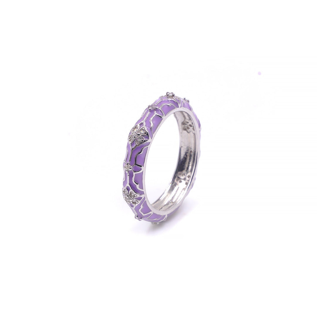 Floral diamond band in Purple enamel