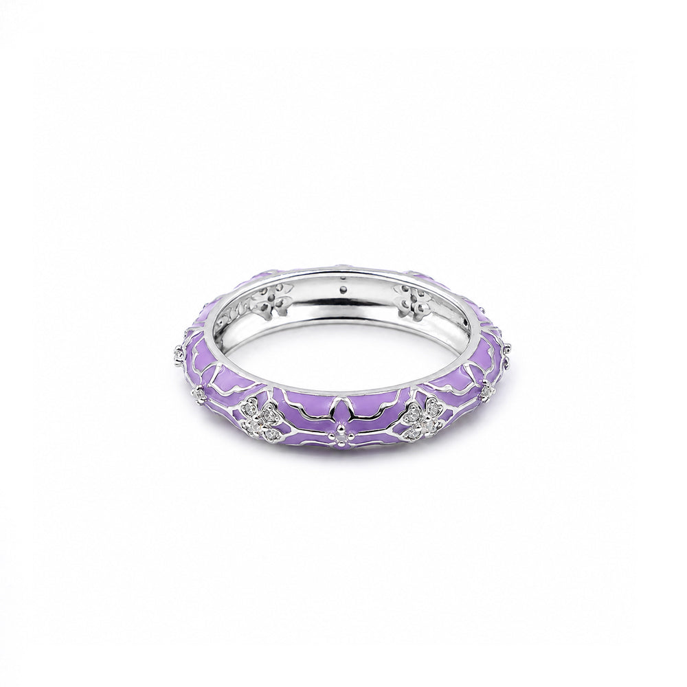 Floral diamond band in Purple enamel