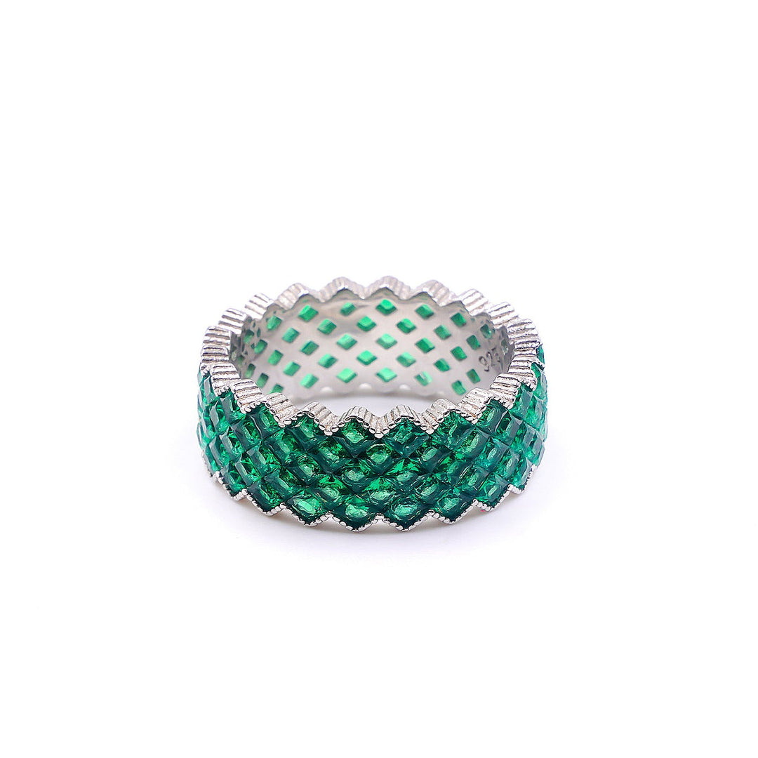 Emerald stone eternity ring in 925 sterling silver