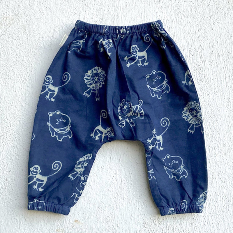 Whitewater Kids Unisex Organic White Kurta + Zoo Print Indigo Pants