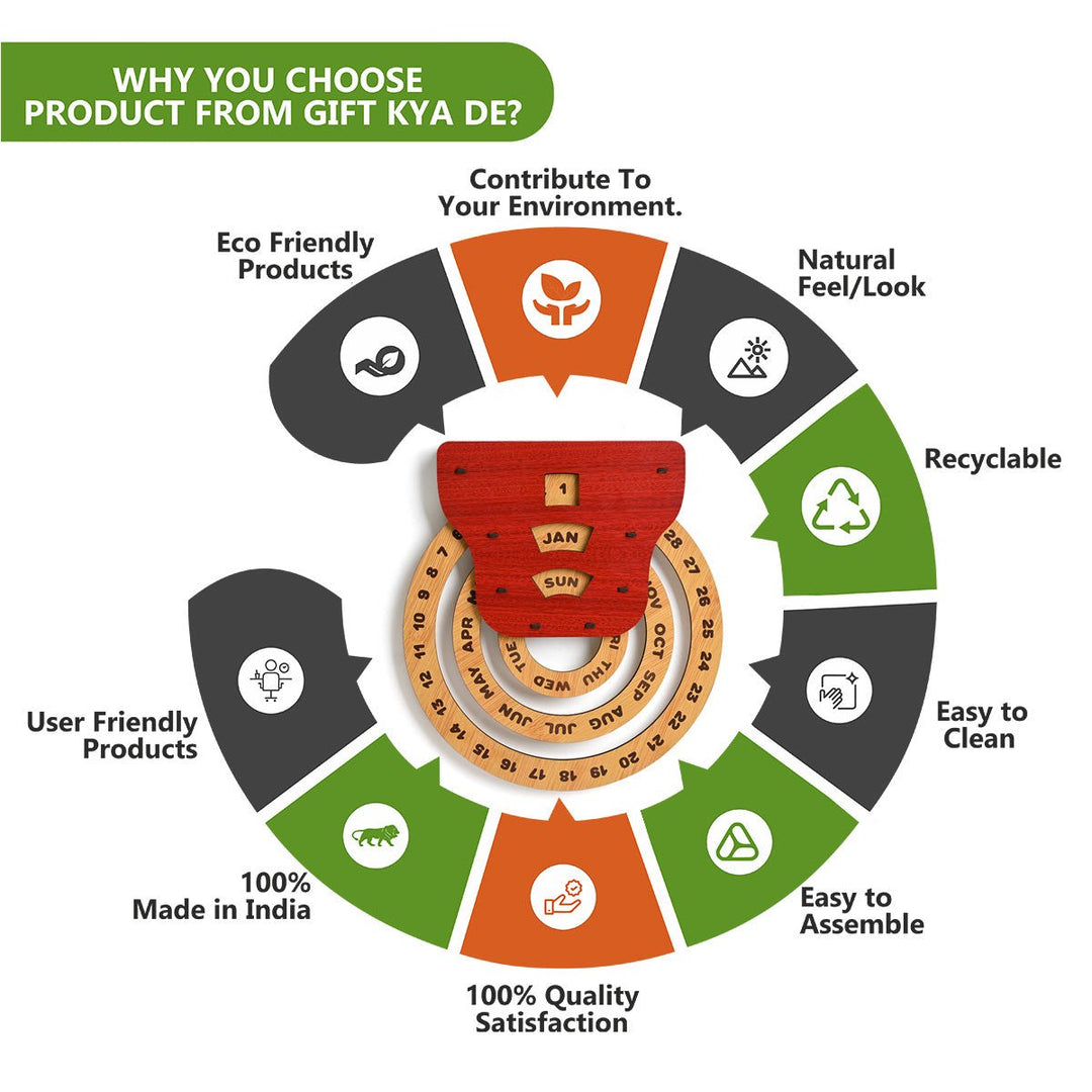 Gift Kya De Infinite Circular Wall Calendar (Red Theme) | Wood Calendar & Test Tube Planter | New Year Gift