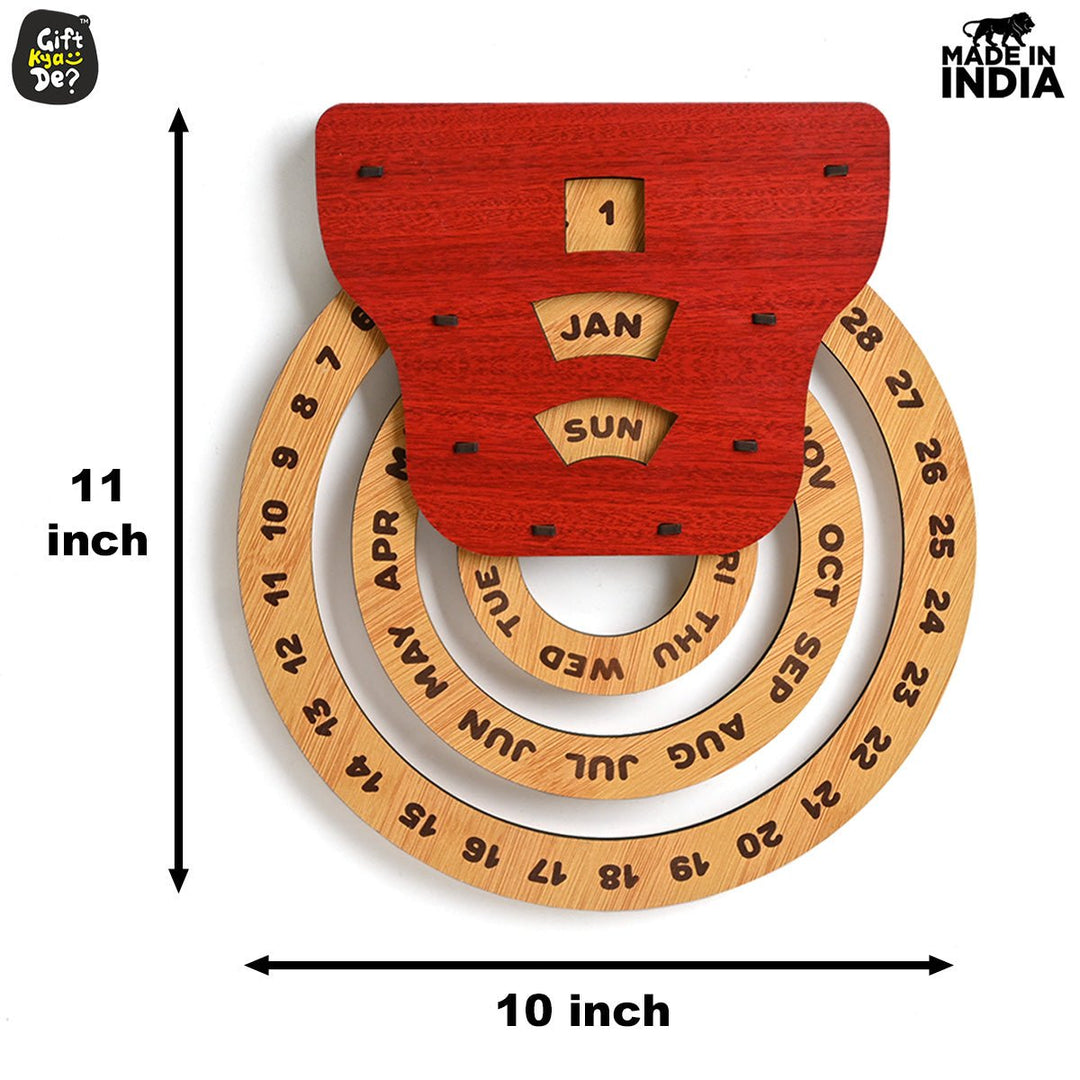 Gift Kya De Infinite Circular Wall Calendar (Red Theme) | Wood Calendar & Test Tube Planter | New Year Gift