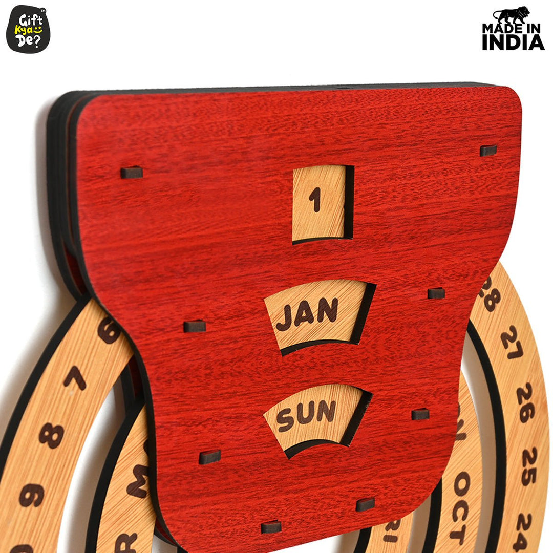 Gift Kya De Infinite Circular Wall Calendar (Red Theme) | Wood Calendar & Test Tube Planter | New Year Gift