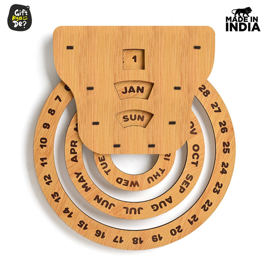 Gift Kya De Infinite Circular Wall Calendar (Bamboo Theme) | Calendar With Clock & Diary Combo Available