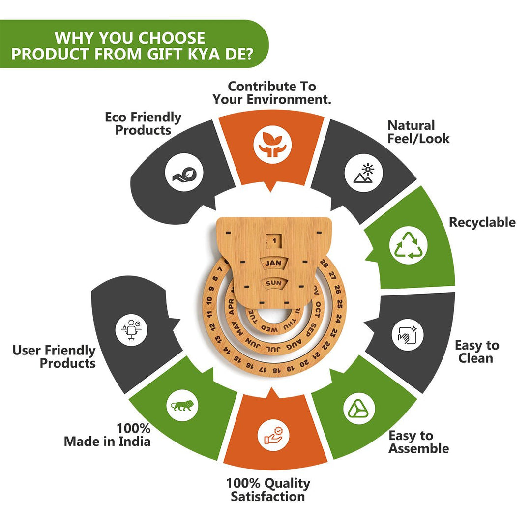 Gift Kya De Infinite Circular Wall Calendar (Bamboo Theme) | Calendar With Clock & Diary Combo Available