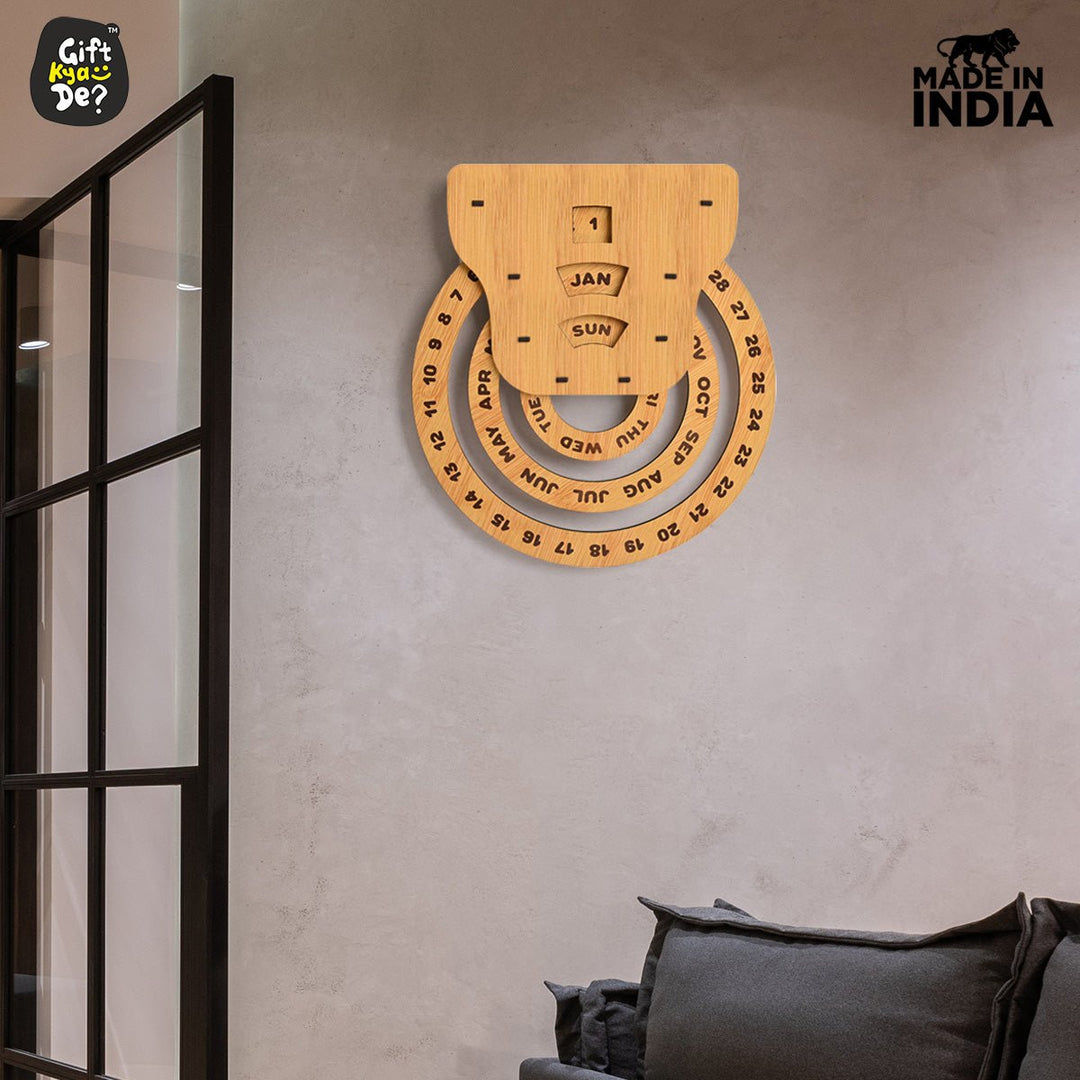 Gift Kya De Infinite Circular Wall Calendar (Bamboo Theme) | Calendar With Clock & Diary Combo Available