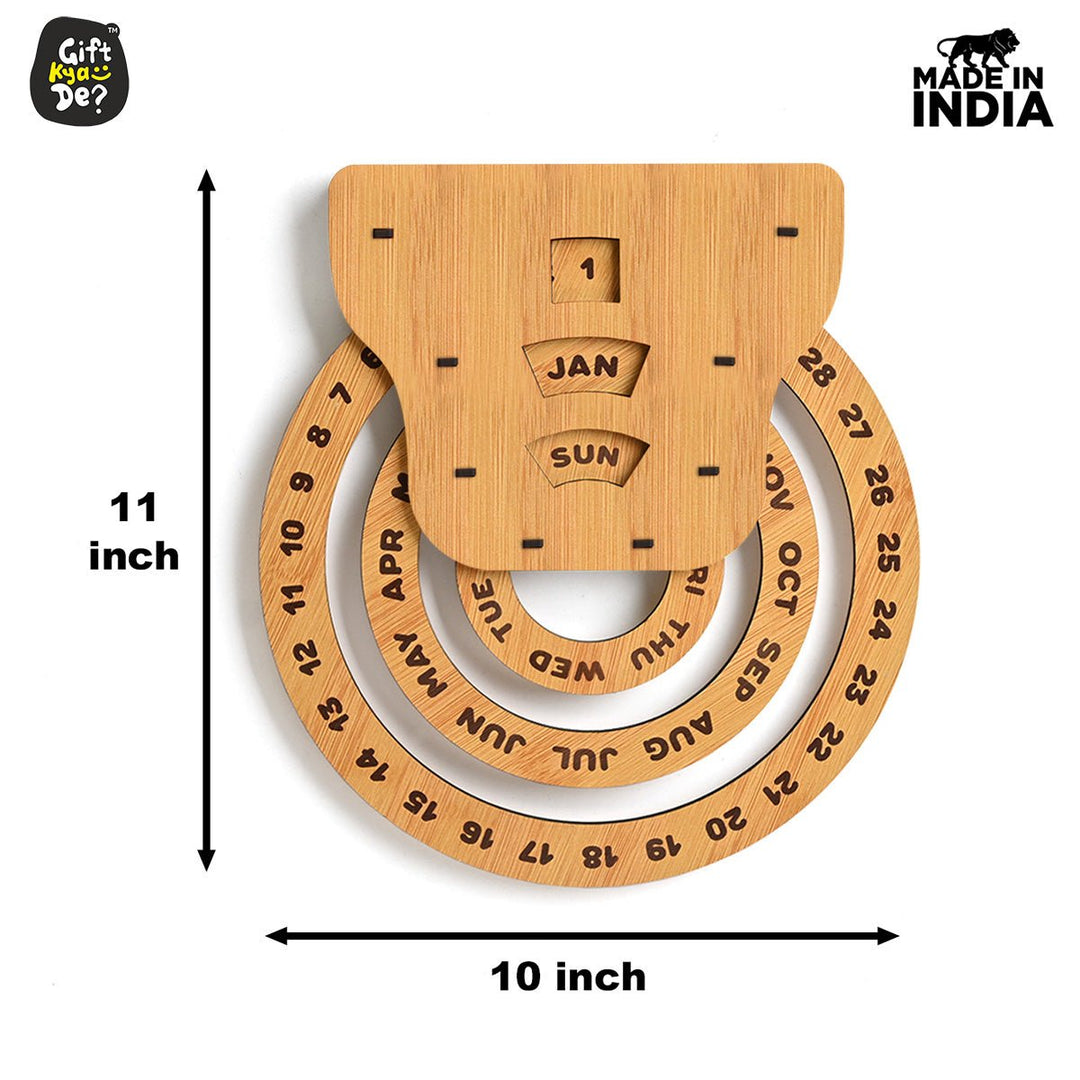 Gift Kya De Infinite Circular Wall Calendar (Bamboo Theme) | Calendar With Clock & Diary Combo Available