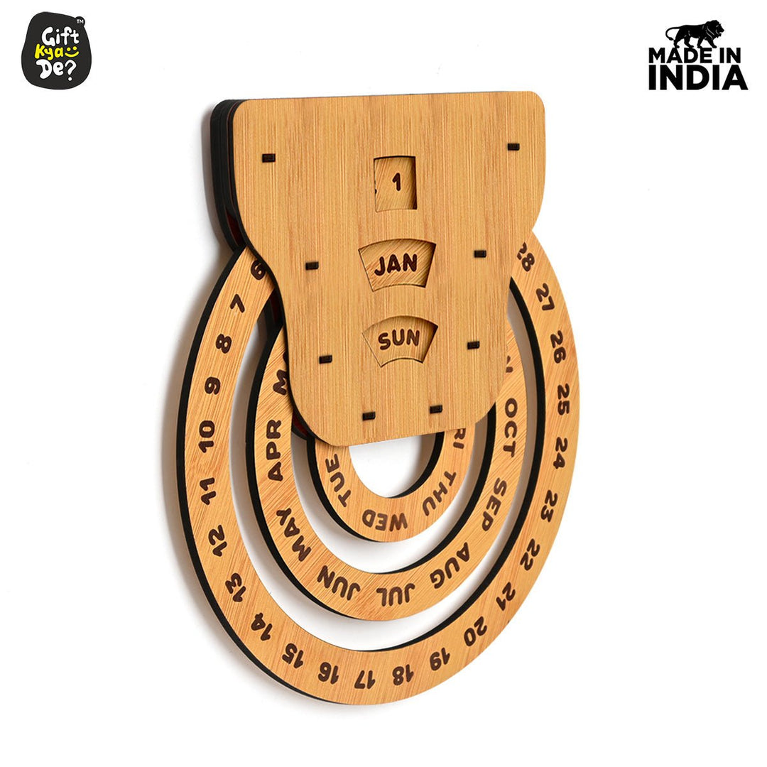 Gift Kya De Infinite Circular Wall Calendar (Bamboo Theme) | Calendar With Clock & Diary Combo Available