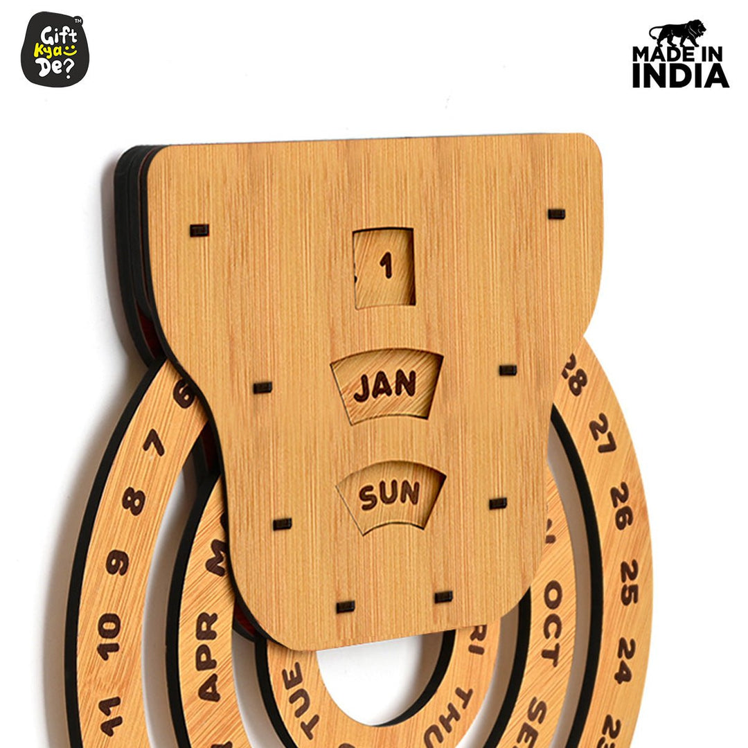 Gift Kya De Infinite Circular Wall Calendar (Bamboo Theme) | Calendar With Clock & Diary Combo Available