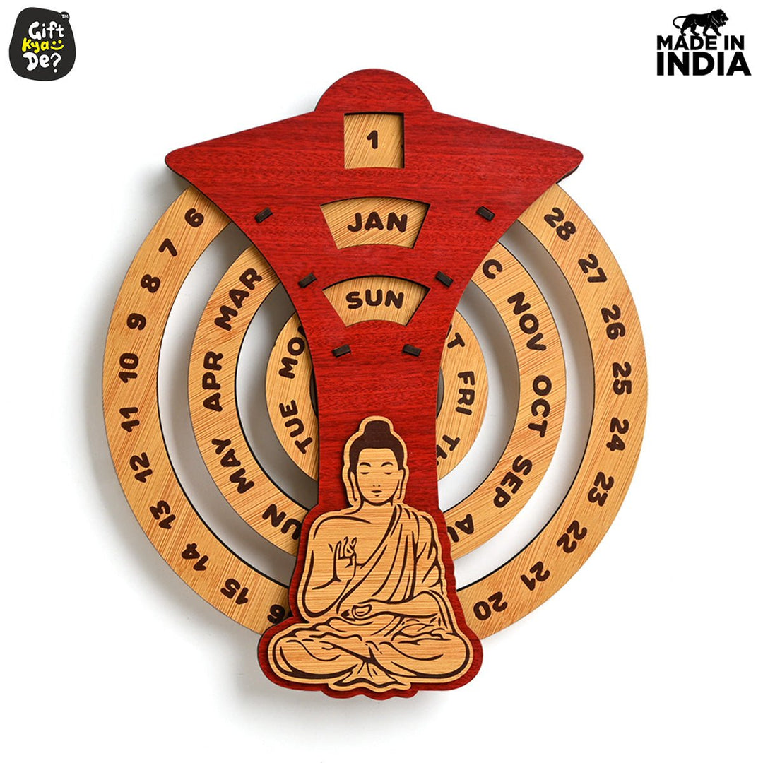 Gift Kya De Infinite Circular Wall Calendar (Red Theme) | Wood Calendar & Test Tube Planter | New Year Gift