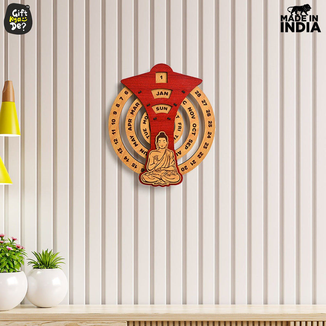 Gift Kya De Infinite Circular Wall Calendar (Red Theme) | Wood Calendar & Test Tube Planter | New Year Gift