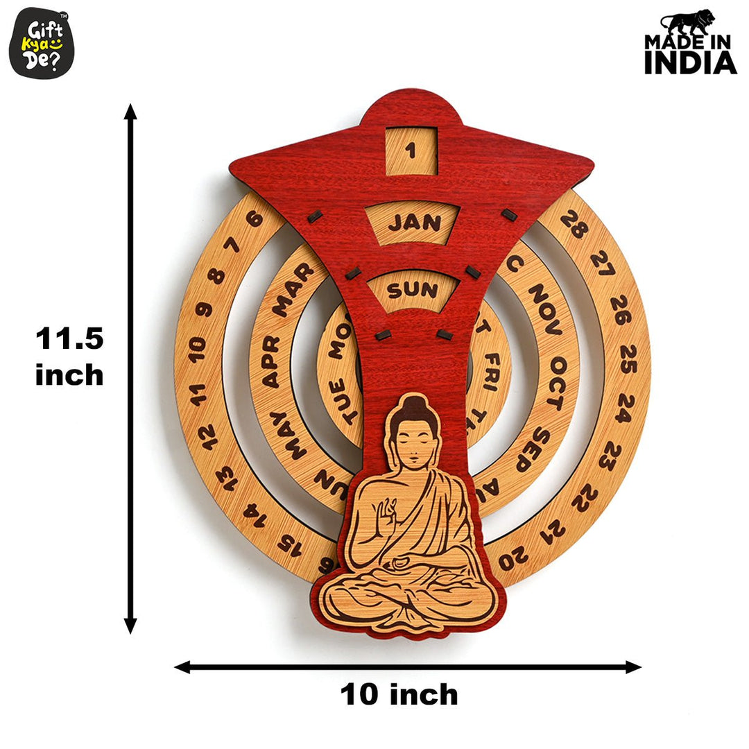 Gift Kya De Infinite Circular Wall Calendar (Red Theme) | Wood Calendar & Test Tube Planter | New Year Gift
