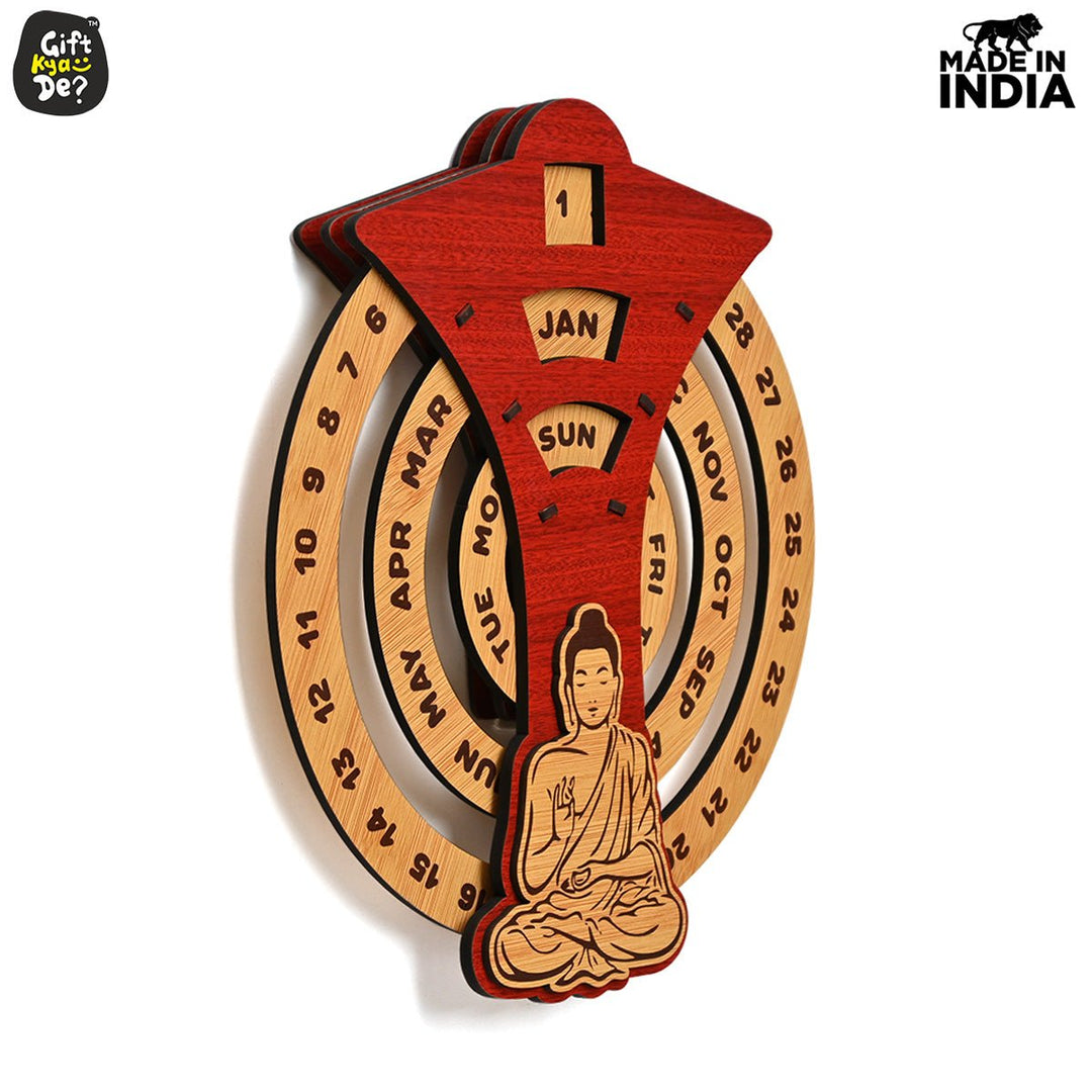 Gift Kya De Infinite Circular Wall Calendar (Red Theme) | Wood Calendar & Test Tube Planter | New Year Gift