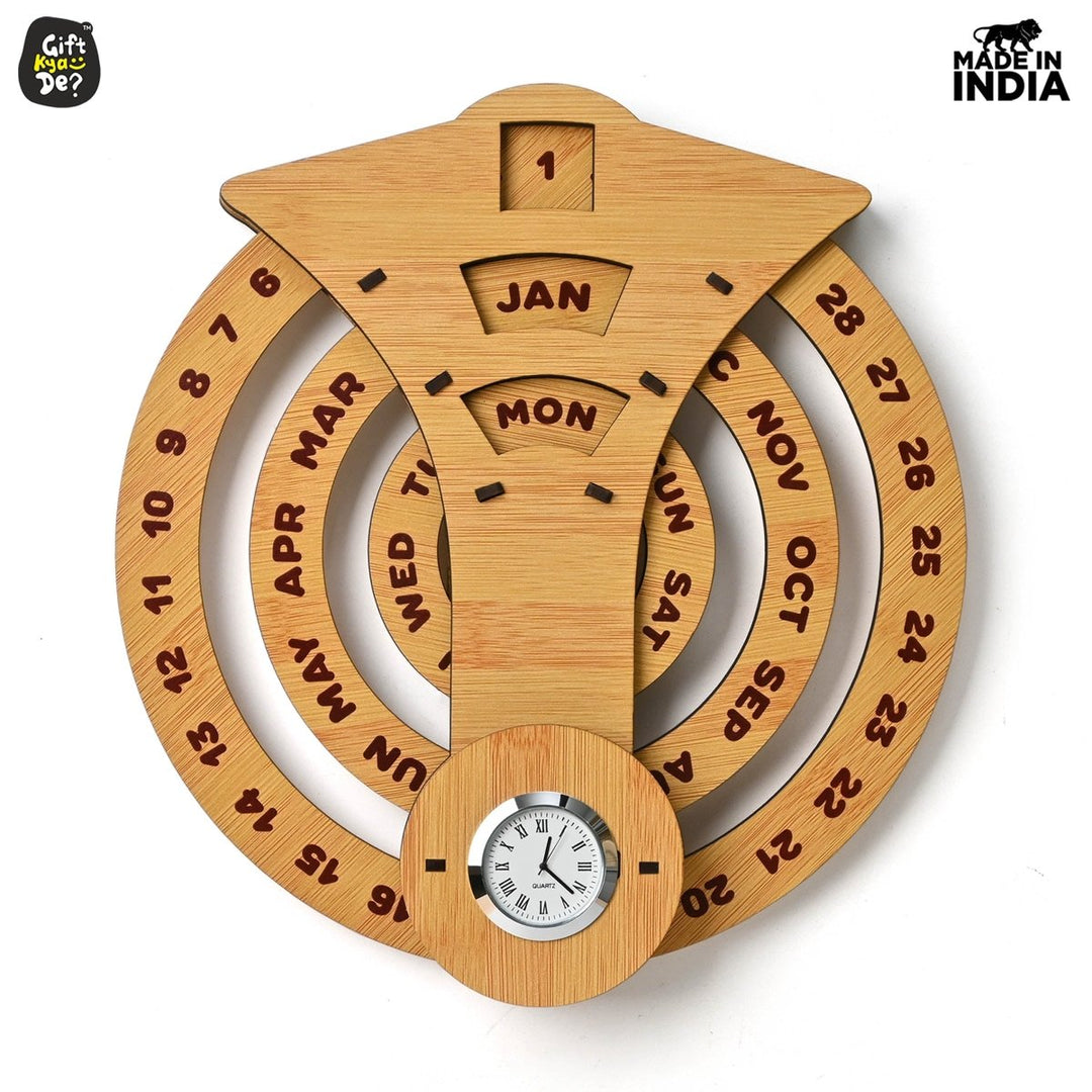 Gift Kya De Infinite Circular Wall Calendar (Bamboo Theme) | Calendar With Clock & Diary Combo Available