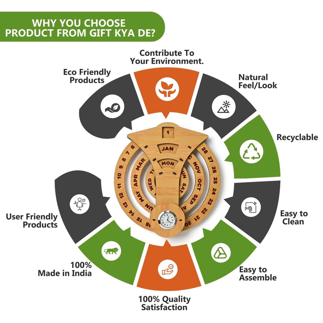 Gift Kya De Infinite Circular Wall Calendar (Bamboo Theme) | Calendar With Clock & Diary Combo Available