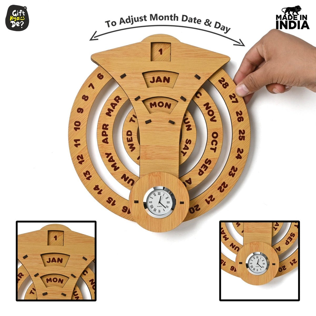 Gift Kya De Infinite Circular Wall Calendar (Bamboo Theme) | Calendar With Clock & Diary Combo Available