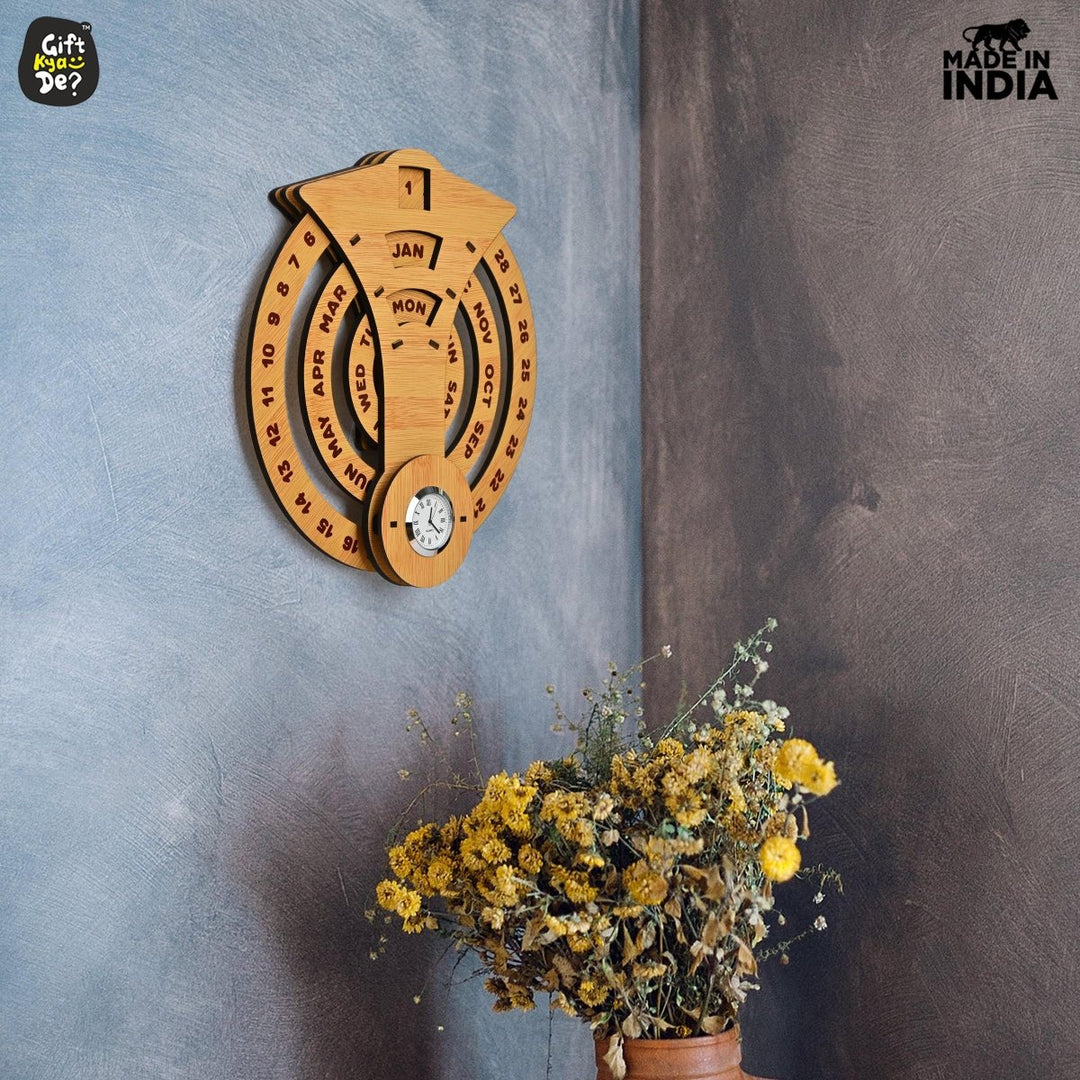 Gift Kya De Infinite Circular Wall Calendar (Bamboo Theme) | Calendar With Clock & Diary Combo Available