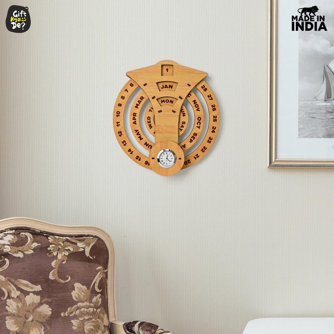 Gift Kya De Infinite Circular Wall Calendar (Bamboo Theme) | Calendar With Clock & Diary Combo Available