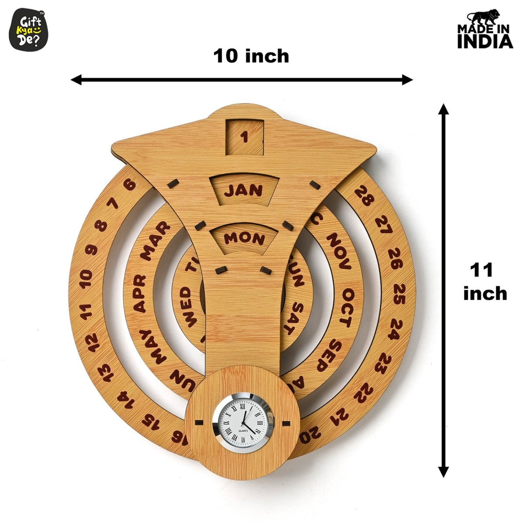 Gift Kya De Infinite Circular Wall Calendar (Bamboo Theme) | Calendar With Clock & Diary Combo Available