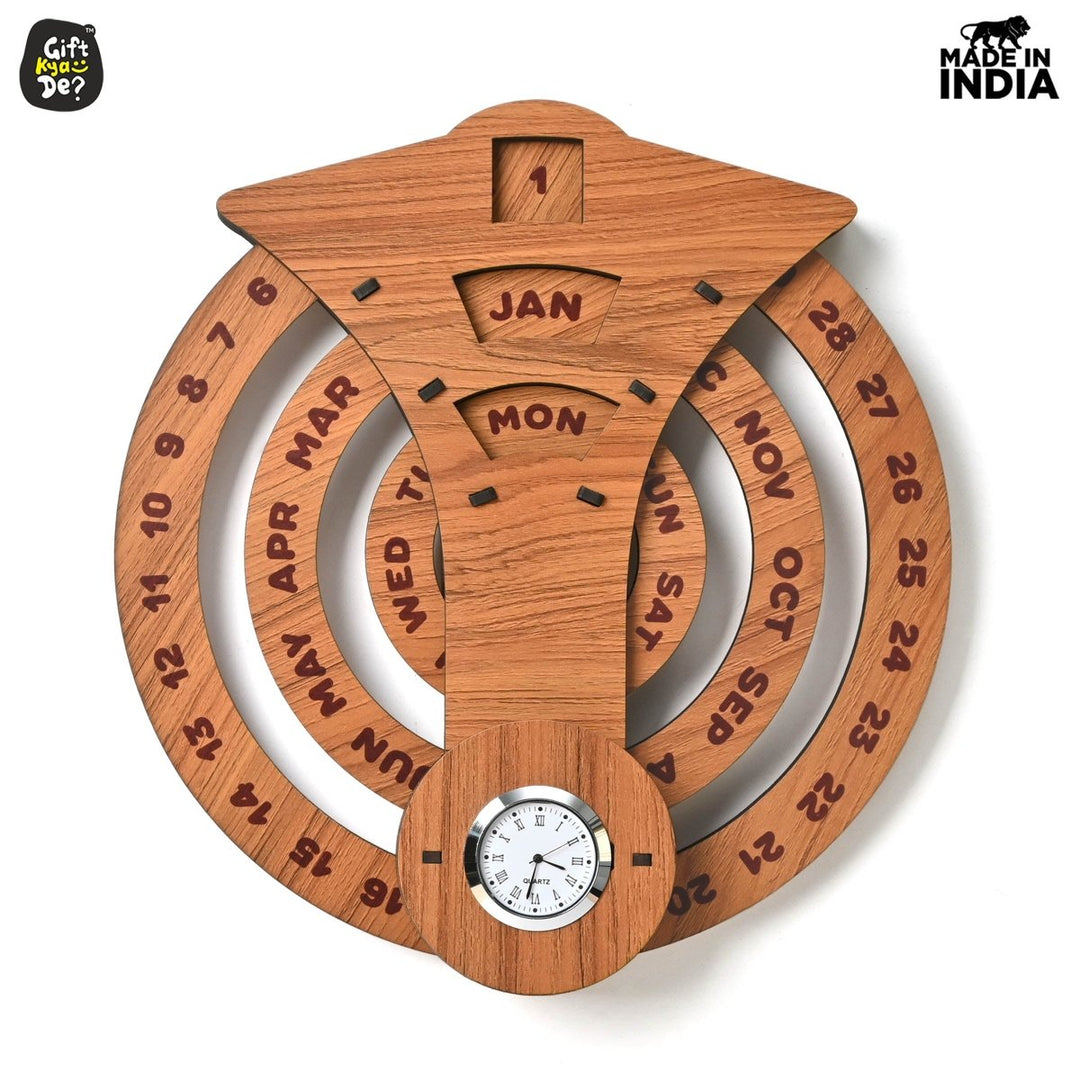 Gift Kya De Infinite Circular Wall Calendar (Dark Wood Theme) | Wood Calendar & Test Tube Planter | New Year Gift