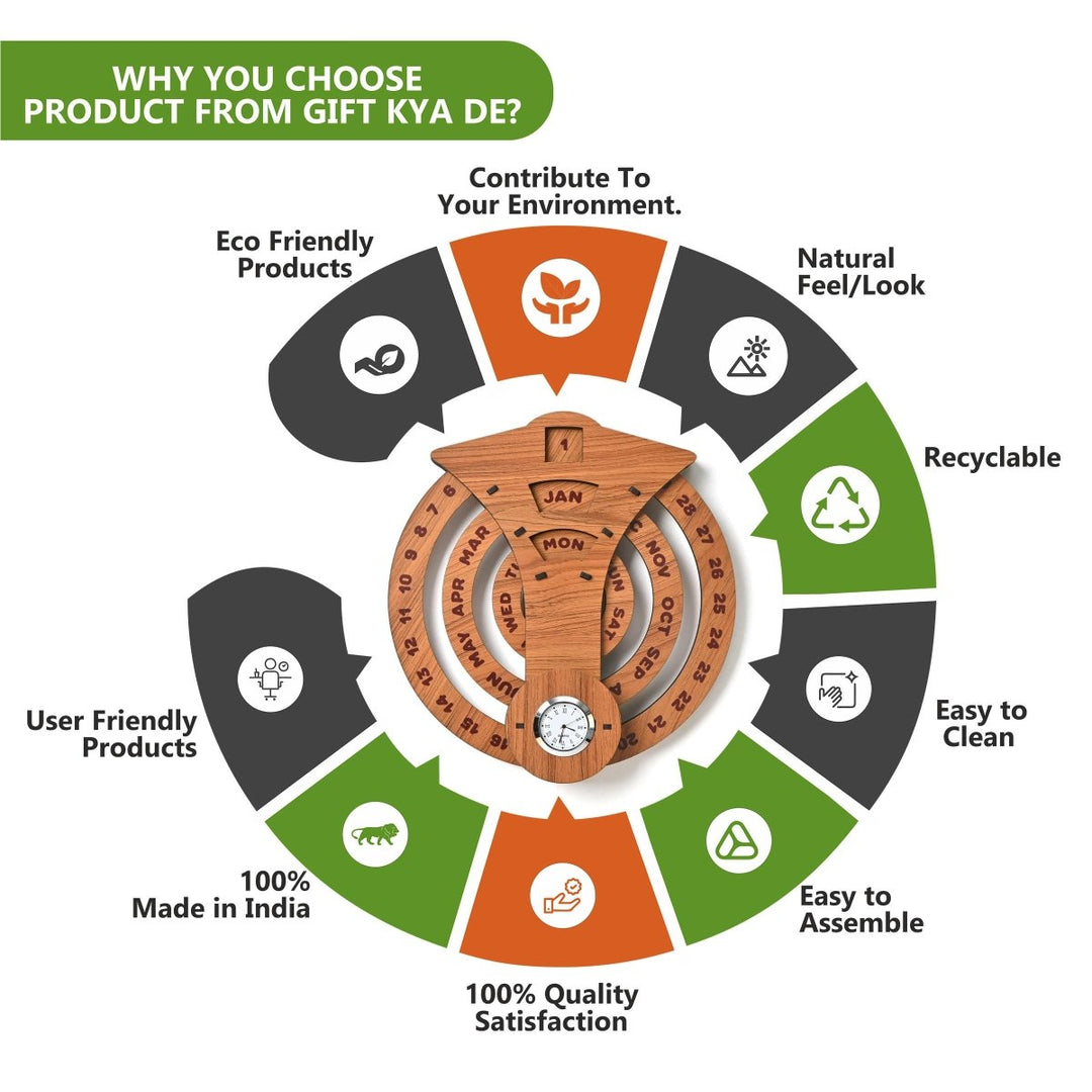 Gift Kya De Infinite Circular Wall Calendar (Dark Wood Theme) | Wood Calendar & Test Tube Planter | New Year Gift